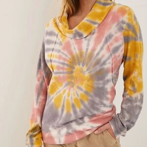 Anthropologie x Pilcro Angie Mock Cowl Neck Tie Dye Long Sleeve Waffle Top